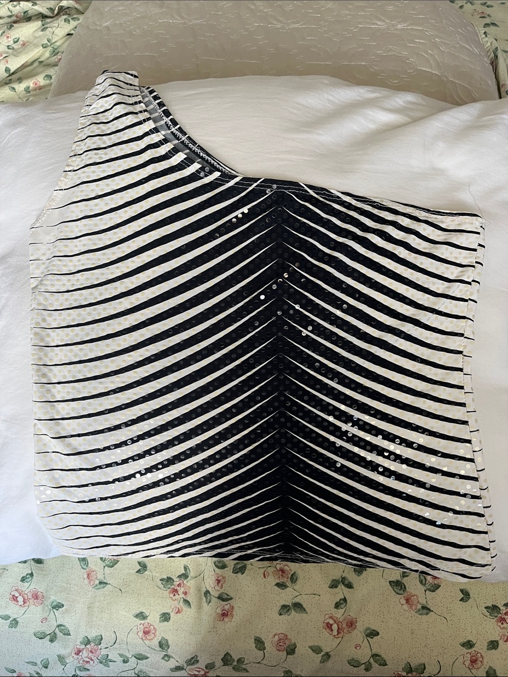 New,stylish One-Shoulder Asymmetrical Black and White Striped Top.